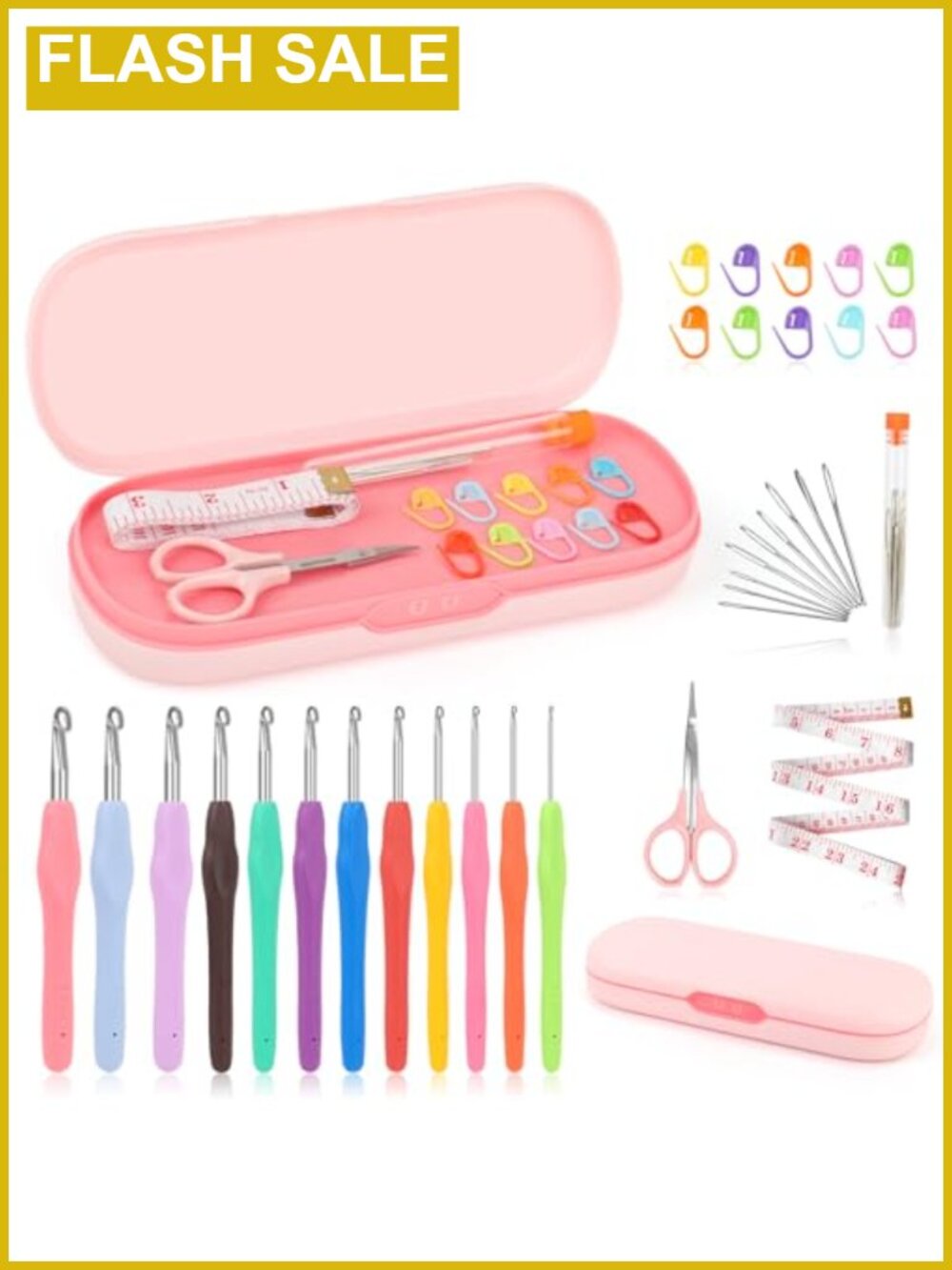 Ergonomic Crochet Hooks Set 12 Sizes 2-8mm Case Accessories Kit Arthritis